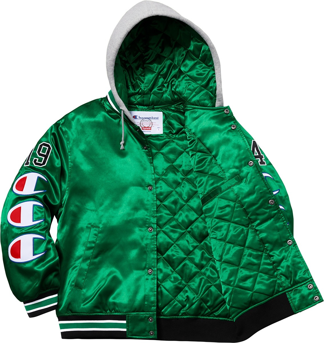Supreme®/Champion® Hooded Satin Varsity Jacket view 15